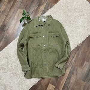 Joie Oversized Olive Green Quilted Snap Front Utility Barn Jacket Shacket NWOT